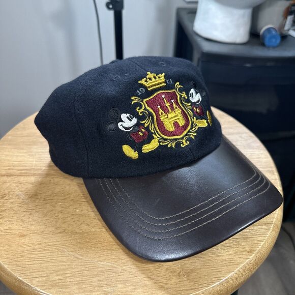 NWT Walt Disney World Embroidered Crest Mickey Mouse Hat Adult Wool Leather 1971 - Picture 2 of 6